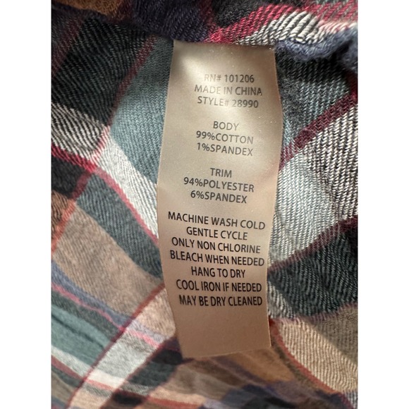 Soft Surroundings Plaid Gauzy Shirt Dress Velvet Trim Cinch Back Multi Color M - Picture 5 of 5